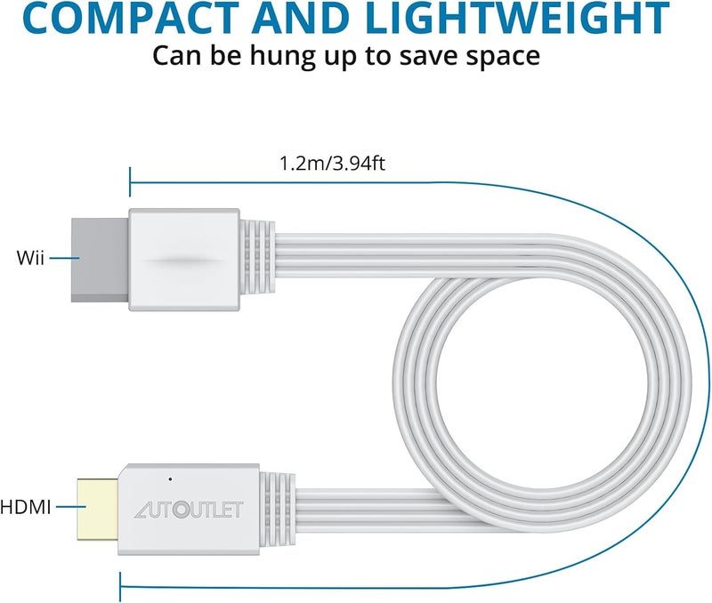AUTOUTLET محول Wii إلى HDMI 1080P بطول 4 أقدام/120 سم لجهاز Full HD، محول مع كابل HDMI ذكر مخرج متوافق مع نينتندو وي، وي يو، HDTV، شاشة - يدعم جميع أوضاع عرض Wii - Image 5